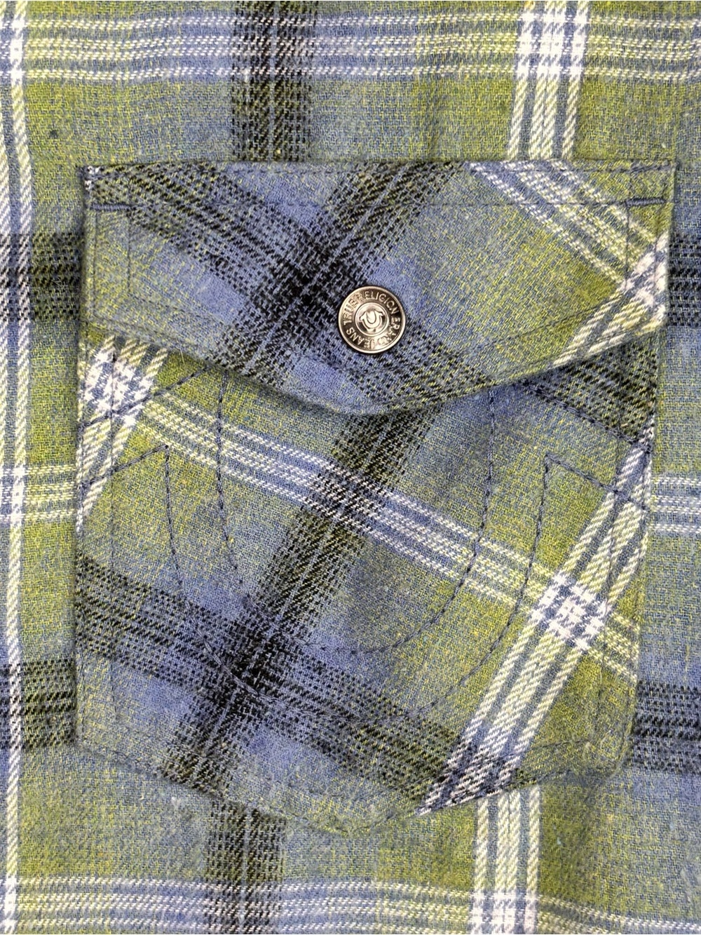 True Religion Plaid Flannel Shirt Horseshoe Logo Rhinestone Back Small - Picture 8 of 14